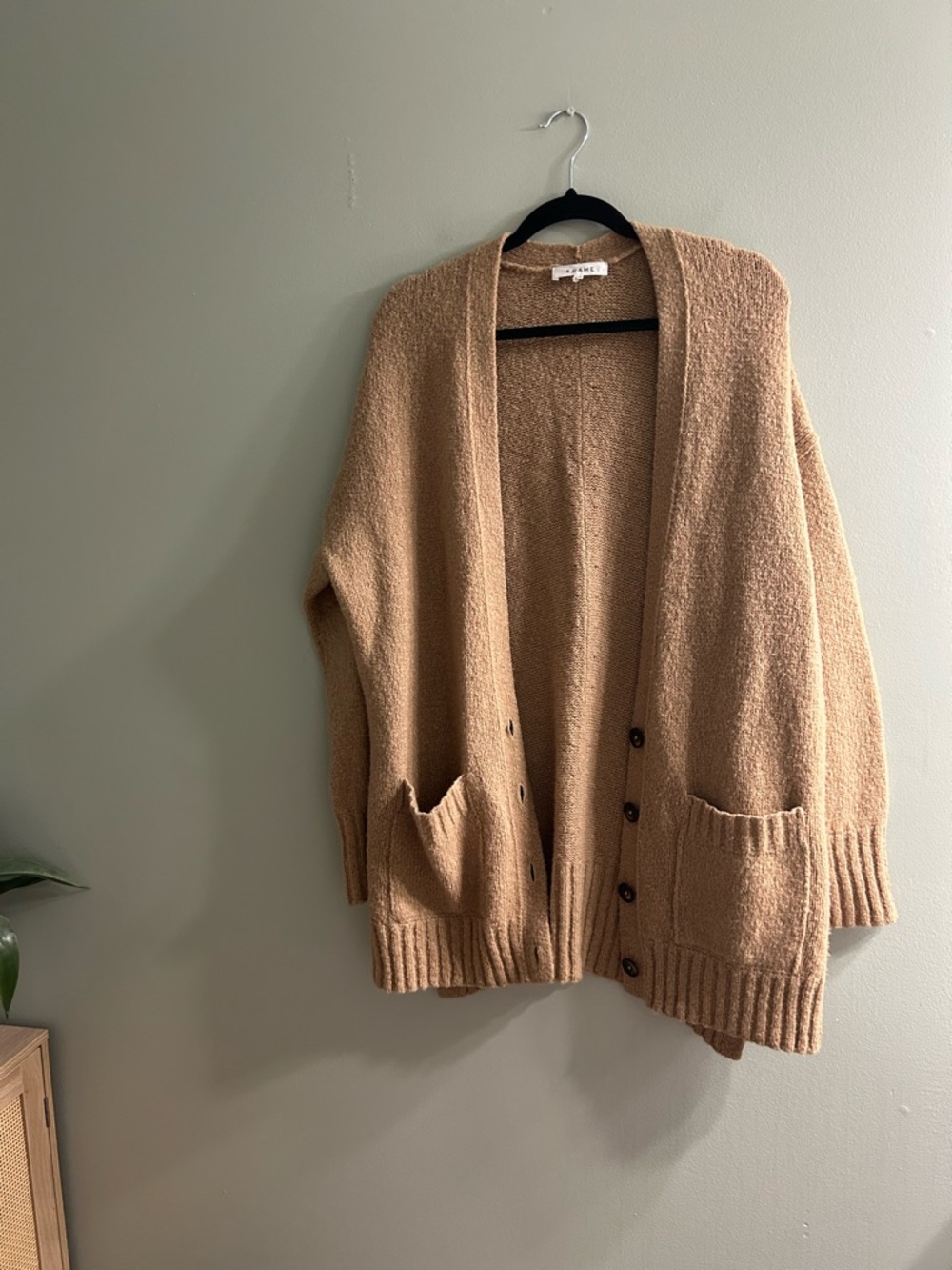 Frame luxury silk wool cashmere knit oversized cardigan sweater